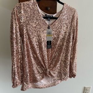 CABLE & GAUGE Rose Gold Sequin Long Sleeve Blouse